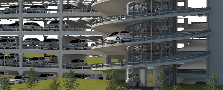 Weltweit erster Fahrradparkturm in einer Parkhausspindel steht in Calw
