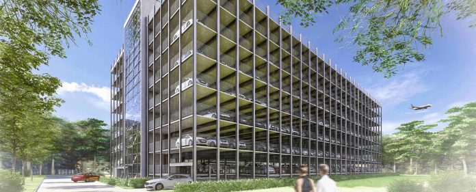 Über 660 neue Parkplätze am BER: Parkhaus Westgate im Businesspark „Feelds“ in Schönefeld – © Goldbeck